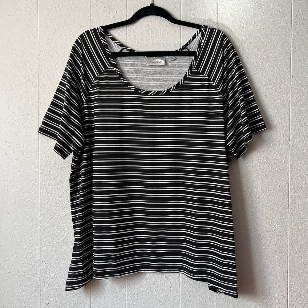 Avenue Striped Scoop Neck Short Sleeve Womens Top 18/20 Stretch Casual Neutral